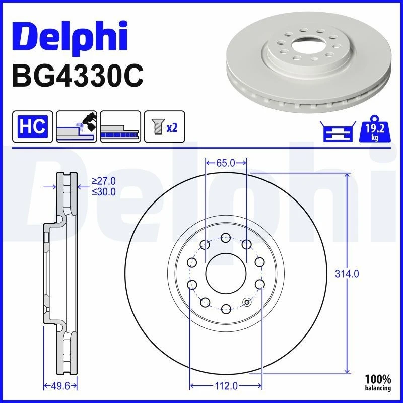 Image of DELPHI Brake disc DELPHI BG4330C