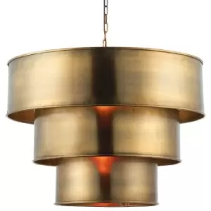 image of Hanging Ceiling Pendant Light AGED BRASS 3 Ring Metal Shade Lamp Bulb Holder