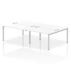 image of Impulse Bench B2B 4 Person 1400 Silver Frame Office Bench Desk White