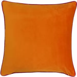 Image of Riva Paoletti Meridian Faux Velvet Piped Cushion Cover, Clementine/Hot Pink, 55 x 55 Cm