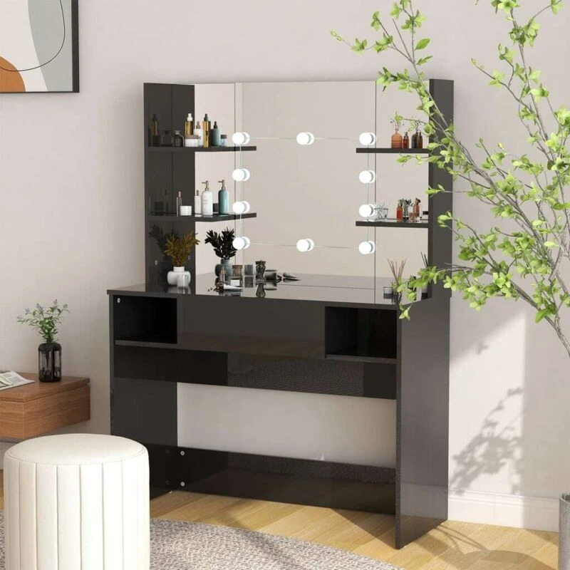 Image of VIDAXL Makeup Table with LED Lights 100x40x135cm mdf Shining Black Vidaxl 8720286391679