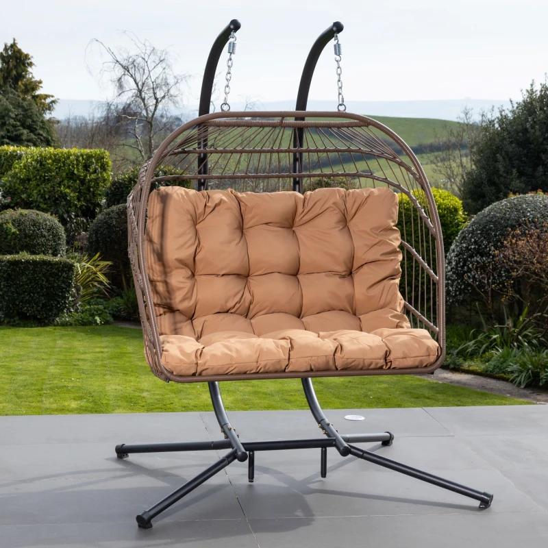 Image of Artemis Home Haversham Swinging Double Garden Seat in Brown Brown Unisex