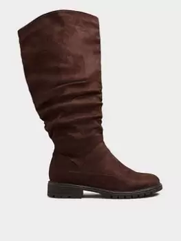 image of Yours Affi Ruche Cleated Boot Choc - Extra Wide Fit - Brown, Size Eee, Women