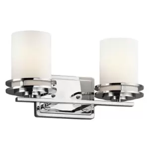 Image of IP44 Twin Wall Light Satin Edged Cased Opal Glass Polished Chrome LED G9 3.5W