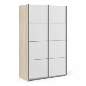 Verona Sliding Wardrobe 120Cm In Oak Effect With White Doors With 2 Shelves