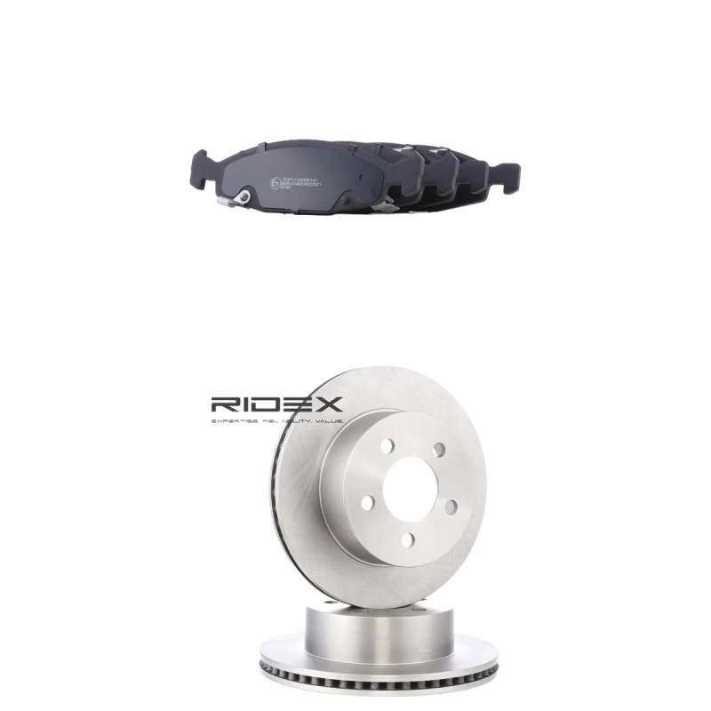 Image of RIDEX 3405B3006 Brake disc and pads set Front Axle, Brake Disc Type: internally vented, with acoustic wear warning Brake Set,disc brakes (3405)