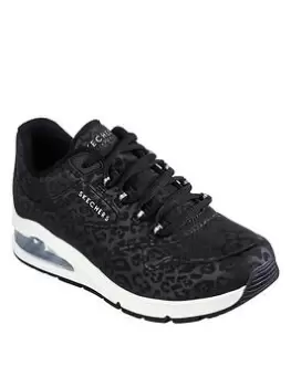 Image of Skechers Uno 2 Tonal Leopard Printed Durabuck Trainers, Black, Size 4, Women