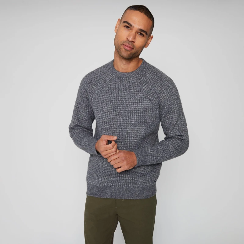 Image of Threadbare 'Brunton' Waffle Knit Crew Neck Jumper Charcoal male