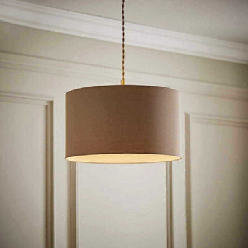 Image of Valuelights Reni Taupe Fabric Drum Ceiling Lamp Shade (D)35Cm