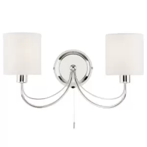 image of Dimmable Twin Wall Light Chrome & White Shade Elegant Curved Arm Lamp Fitting