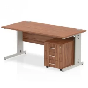 Image of Impulse 1200 Straight Wire Managed Workstation 500 Three drawer mobile Pedestal Bundle Walnut