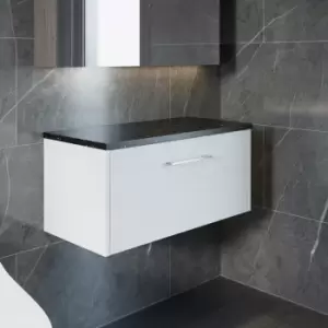 image of Juno Wall Hung 1-Drawer Vanity Unit with Sparkling Black Worktop 800mm Wide - White Ash - Hudson Reed