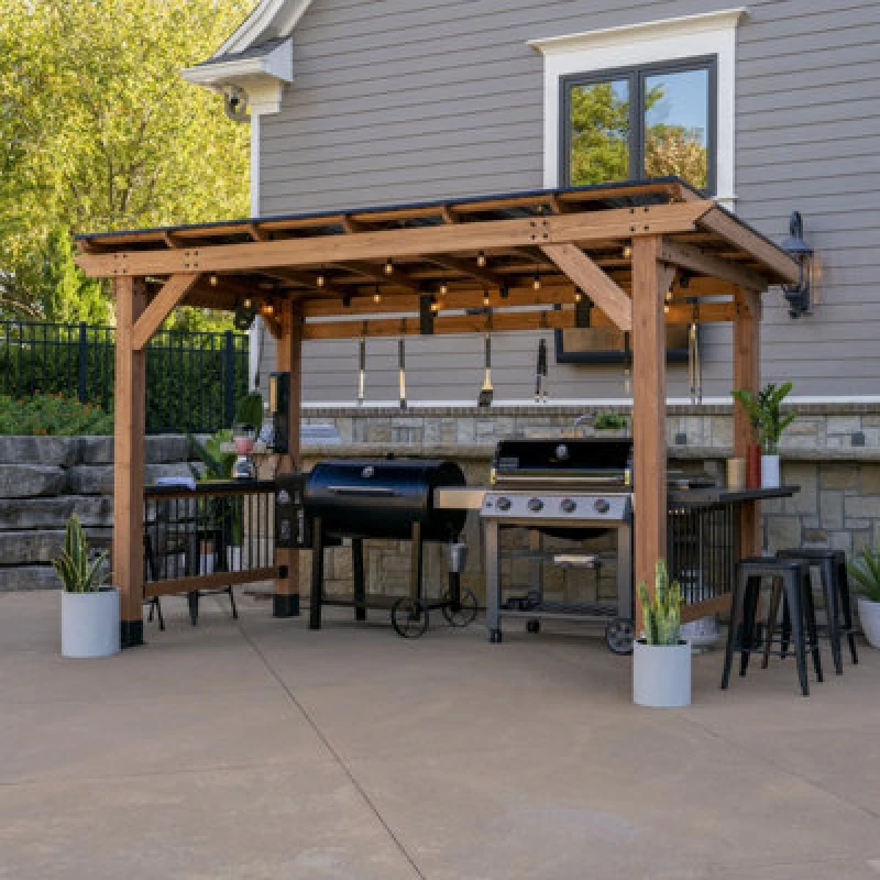 Image of Backyard Discovery Xl Saxony Cedar Wood Outdoor Bbq/grill Gazebo 3.7M X 1.9M (12ft X 6ft)