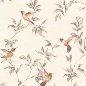 image of Fine Decor Beige Birds Glitter Effect Wallpaper