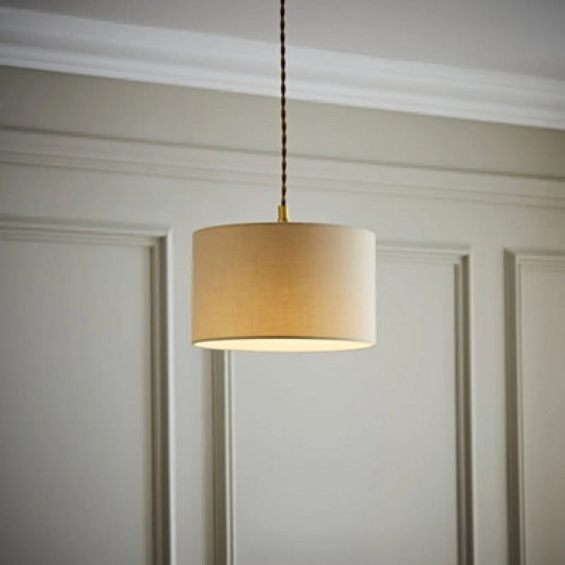 Image of ValueLights Reni Natural Fabric Drum Ceiling Lamp Shade Natural