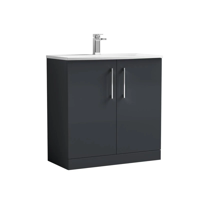 Image of Balterley Bathroom 2-Door Floor Curved Basin Vanity Unit, Dark Grey, 800mm in Grey Grey Unisex