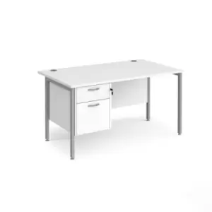 image of Office Desk Rectangular Desk 1400mm With Pedestal White Top With Silver Frame 800mm Depth Maestro 25 MH14P2SWH