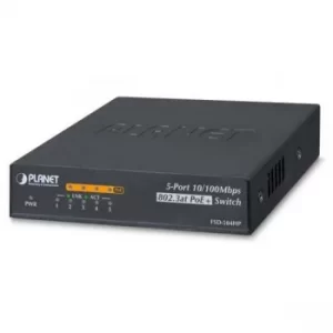 Image of PLANET FSD-504HP network switch Unmanaged L2 Fast Ethernet (10/100) Power over Ethernet (PoE) Black UK Plug