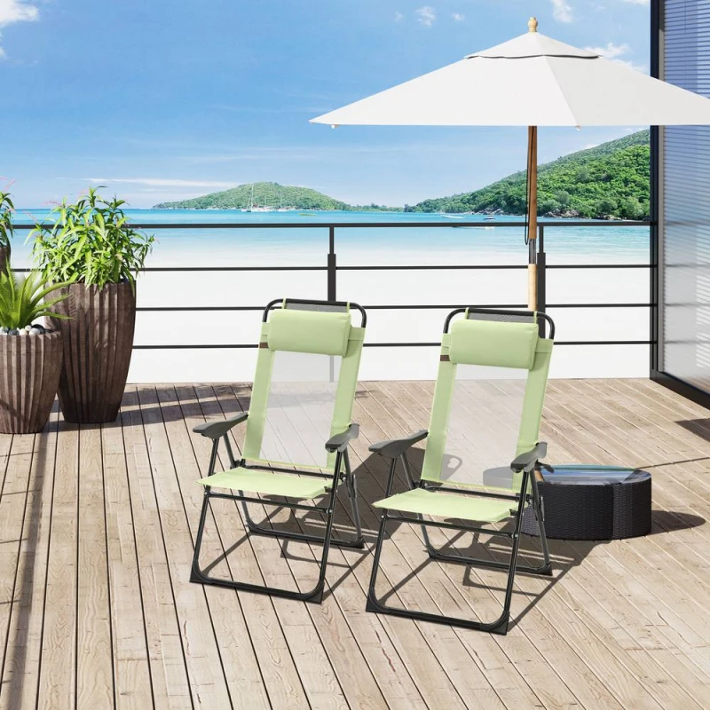 Image of OUTSUNNY Garden Chairs Set of 2 Folding Camping Chair Recliners, Green Size: 2 Pack Green Unisex 2 Pack