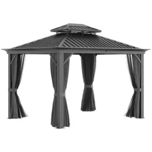 Image of Outsunny 3.7 X 3M Outdoor Hardtop Gazebo Canopy 2-tier Roof Netting Sidewalls - Grey