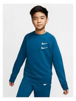 Image of Nike Boys Swoosh Hoodie - Blue Size M 10-12 Years