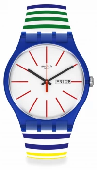 Image of Swatch HOME STRIPE HOME White Dial Multi-Coloured Watch