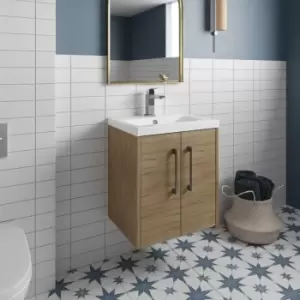 Image of Hudson Reed Juno Wall Hung 2-Door Vanity Unit with Basin 2 500mm Wide - Autumn Oak