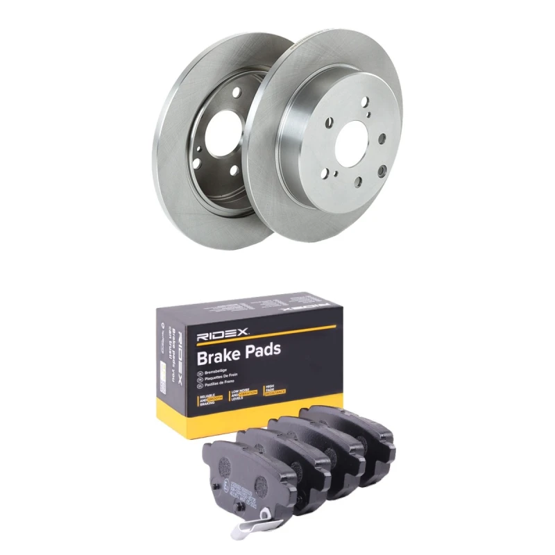 Image of RIDEX 3405B2266 Brake disc and pads set Rear Axle, Brake Disc Type: Solid, with acoustic wear warning Brake Set,disc brakes (3405)