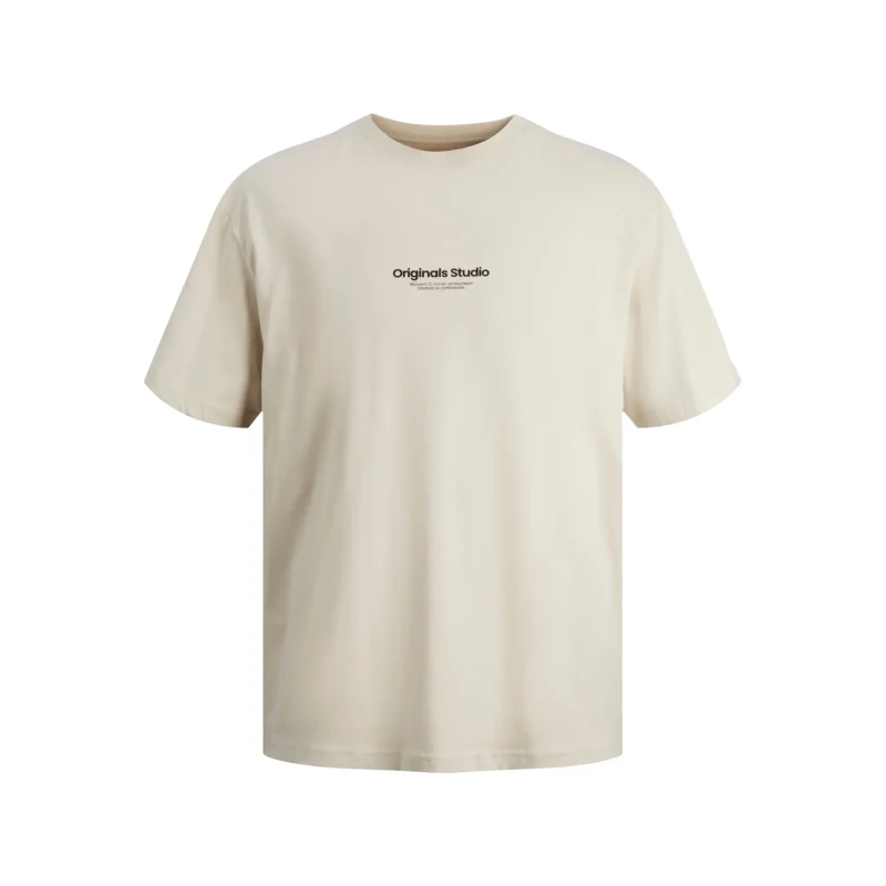Image of jack & jones Slogan Print Cotton T-Shirt with Crew Neck beige Men S