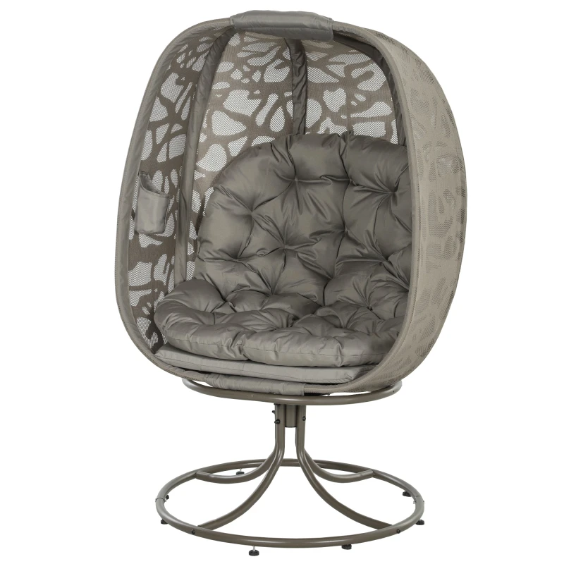 Image of Outsunny Foldable Egg Chair with Cushions, Indoor Outdoor Swivel Lounger, Sand, Brown 84G-615V70SD