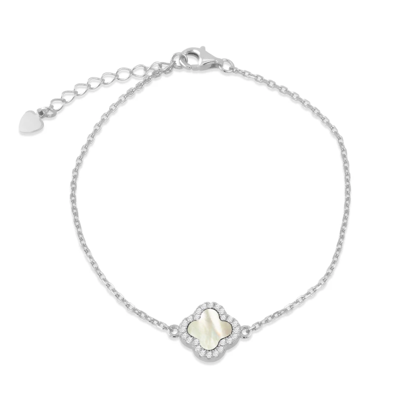 Image of Be You Silver Clover Mother of Pearl & CZ Bracelet Sterling Silver female 6-7.5inch