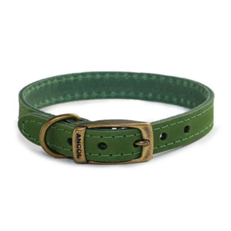 Image of Ancol Timberwolf Leather Collar Lightweight Comfort Green