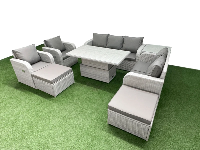 Image of FIMOUS Pe Rattan Garden Furniture Set Reclining Chair Sofa Double Love Seat 2 Seater Sofa Lounge Set Adjustable Lifting Dining or Coffee Table 2 Big 4