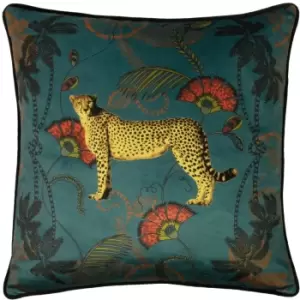 Image of Paoletti Tropica Cheetah Cushion Cover (One Size) (Teal/Green/Gold)