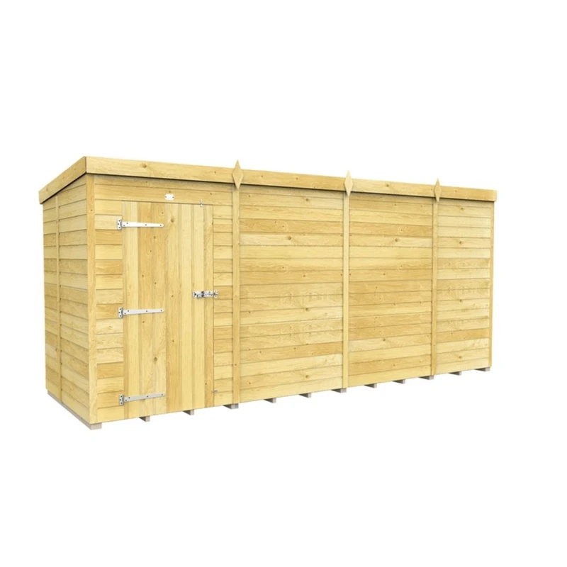 Image of Buttercup Farm 15 x 5 Feet Pent Shed - Single Door W/O Window - L147 x W454 x H201cm in Brown Brown Unisex