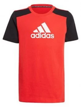 Image of Adidas Boys Junior Badge Of Sport T-Shirt - Red/Black