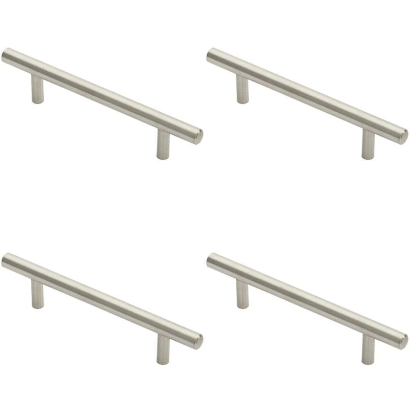 Image of Loops 4x Round T Bar Pull Handle 146 x 10mm 96mm Fixing Centres Stainless Steel Metallics unisex