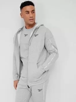 Image of Reebok Workout Ready Piping Full Zip Hoodie - Medium Grey Heather, Size L, Men