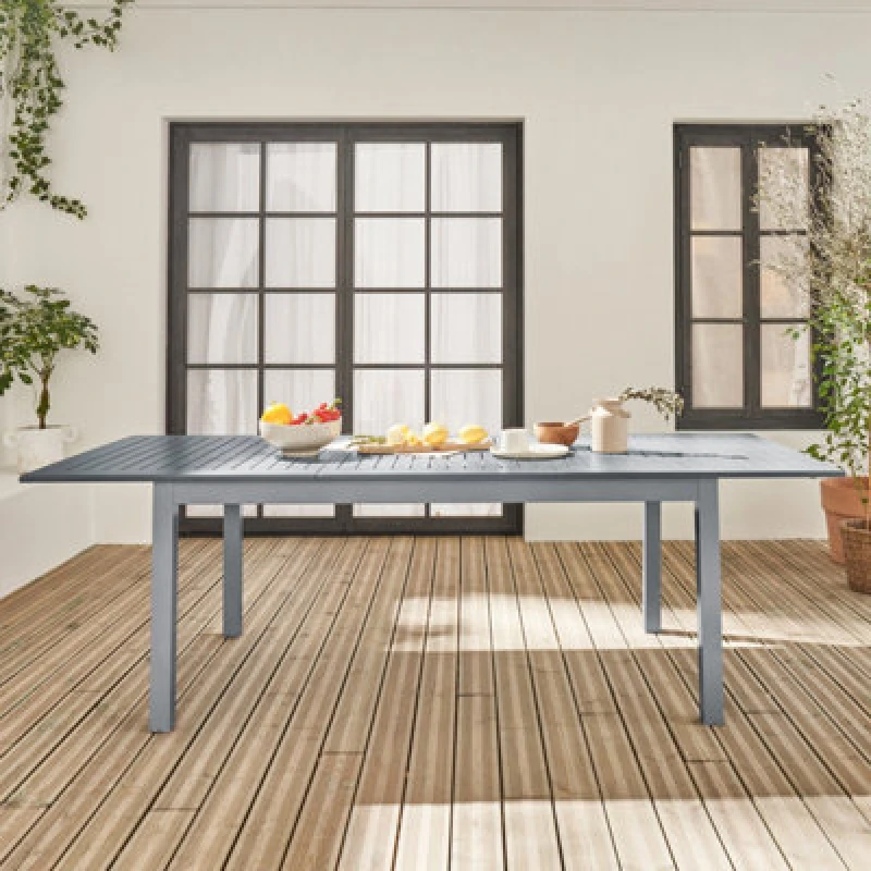 Image of Sweeek - 8-Seater Extendable Garden Table Aluminum Grey 244X100X75cm - Chicago