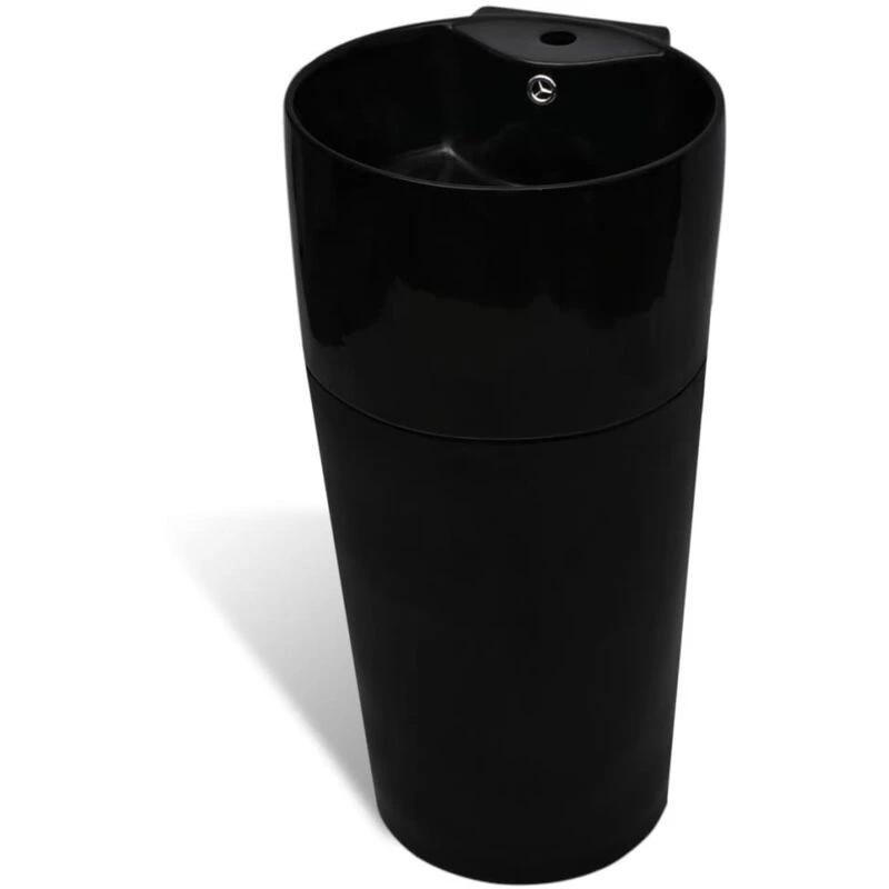 Image of VIDAXL Ceramic Stand Bathroom Sink Basin Faucet/Overflow Hole Black Round Vidaxl 8718475942320