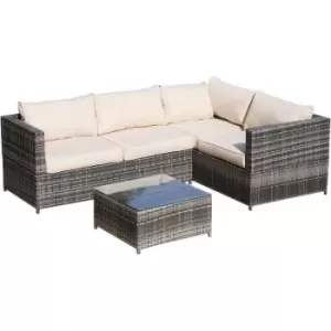 Image of Outsunny - Rattan Garden Furniture 4 Seater Outdoor Patio Corner Sofa Chair Set with Coffee Table Thick Cushions Beige