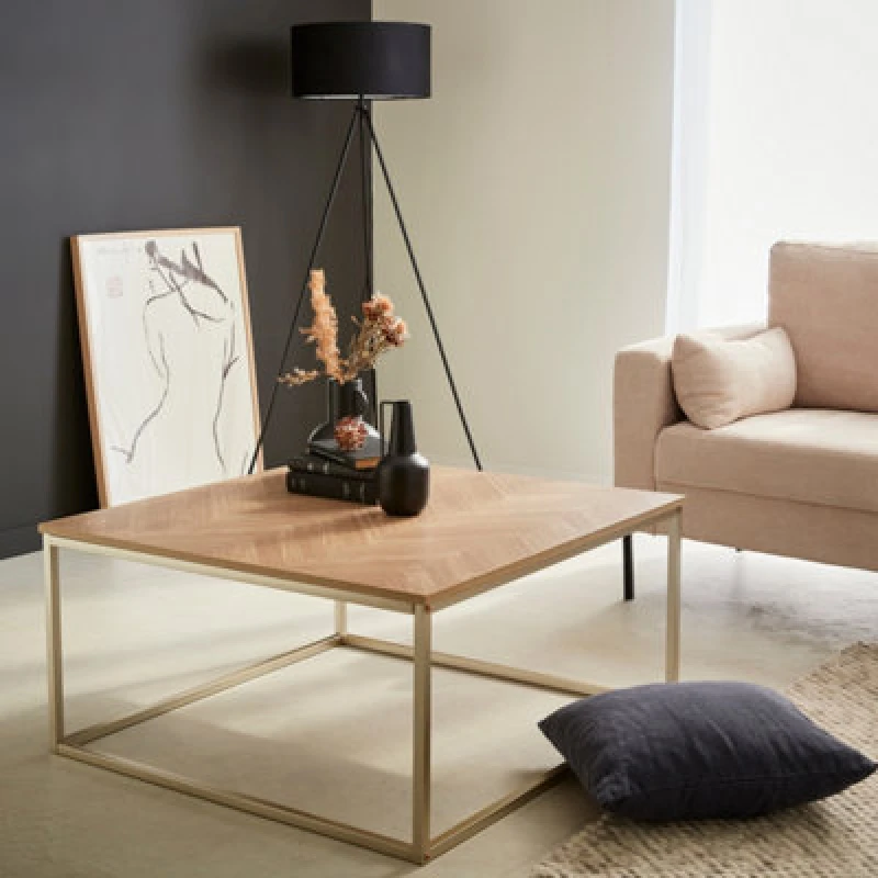 Image of sweeek Herringbone Square Coffee Table Light Brown
