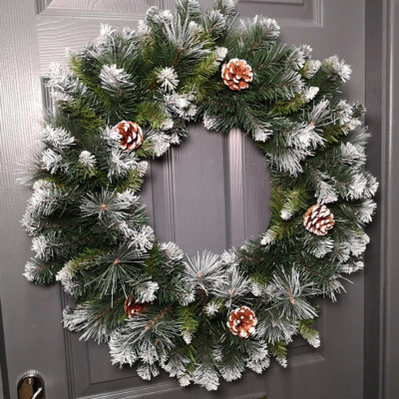 Image of Samuel Alexander 60Cm Frosted Glacier Snow Tipped Christmas Wreath With Pine Cones