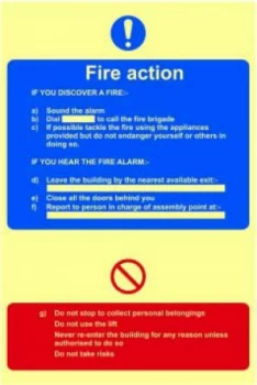 Image of Fire Action Procedure Sign Rigid S/A Lum.Brd