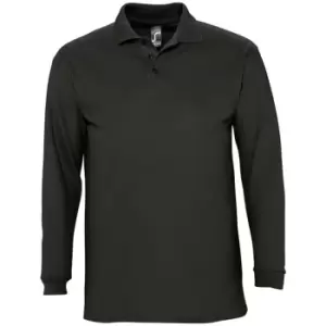 Image of SOLS Mens Winter II Long Sleeve Pique Cotton Polo Shirt (XXL) (Black)