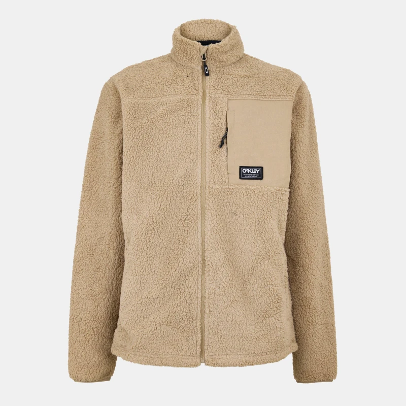 Image of Oakley Mens Mountain Fire Full Zip Sherpa Long Sleeve Fleece Pebble male Small