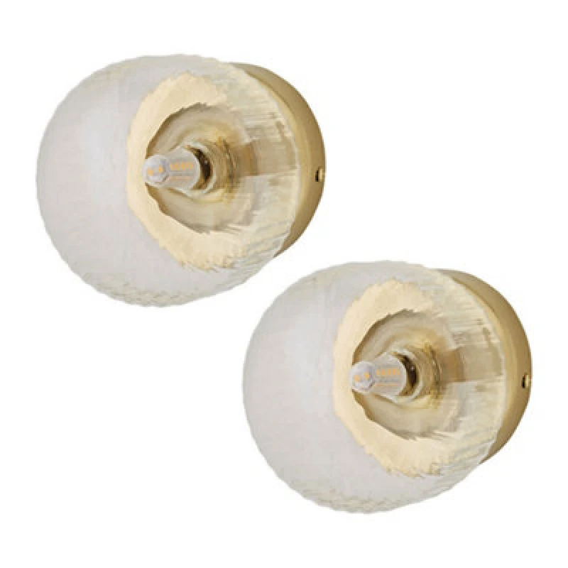 Image of ValueLights ValueLights Calpe Pair of Small Ribbed Glass Flush Ceiling Wall Lights with Bulbs in Gold Gold One Size Unisex 5059406071478