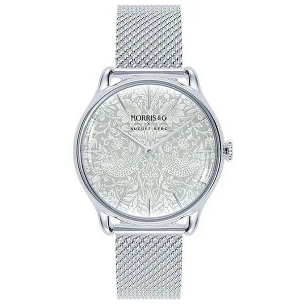 Image of August Berg Ladies Pure Silver Strawberry Thief 30mm Watch Analogue Quartz Watches One Size Silver and White 40897390000