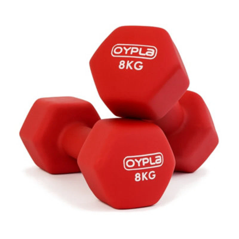 Image of Oypla Pair Of 8KG Hex Anti Roll Neoprene Non Slip Hand Dumbbells Workout Weights