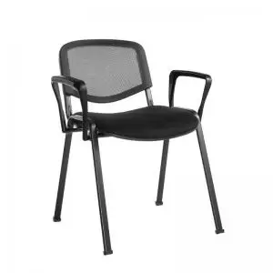 Image of Taurus mesh back meeting room stackable chair with fixed arms - black